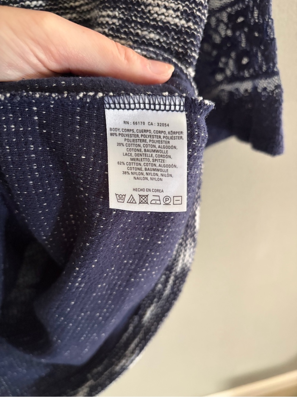 Anthropologie Postmark Knit Top Textured Navy Space Dye Lace Short Sleeve 2010s - Picture 6 of 10